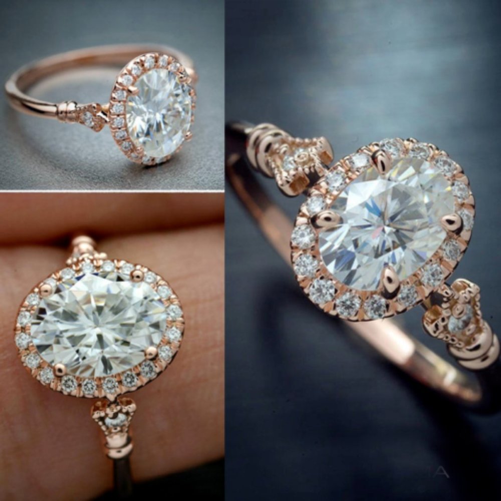 Rose Gold Filled Oval Cut White Sapphire Ring - Picture 2 of 5